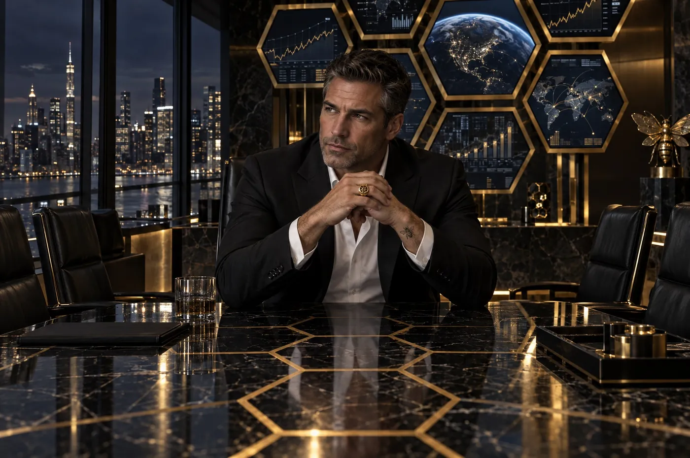 Illustration: gold honeycomb boardroom